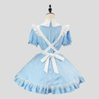 Sky Blue and White Alice-Inspired Maid Dress with Ruffled Apron and Matching Headband