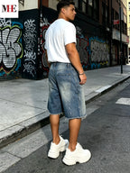 Men's Relaxed Denim Cargo Shorts with Utility Pockets and Garment Washed Casual Streetwear Fit