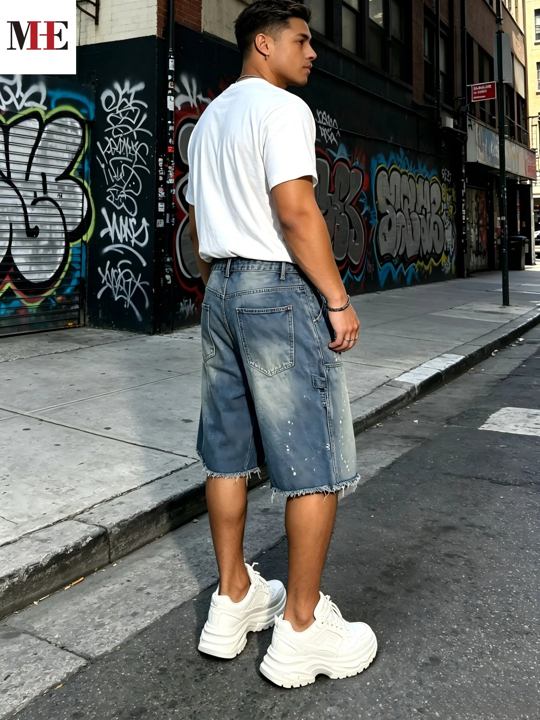 Men's Relaxed Denim Cargo Shorts with Utility Pockets and Garment Washed Casual Streetwear Fit