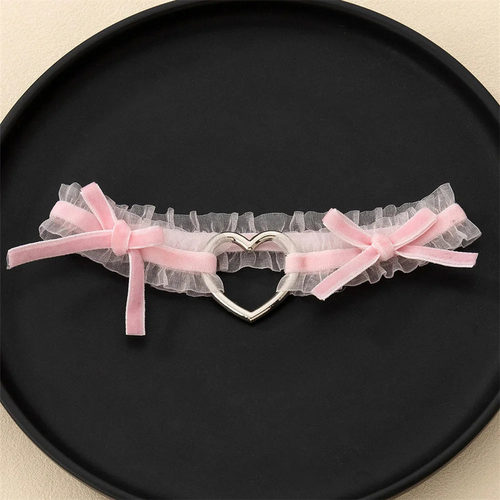 Heart Bow Thigh Garter Gothic Coquette Alternative Fashion Accessory