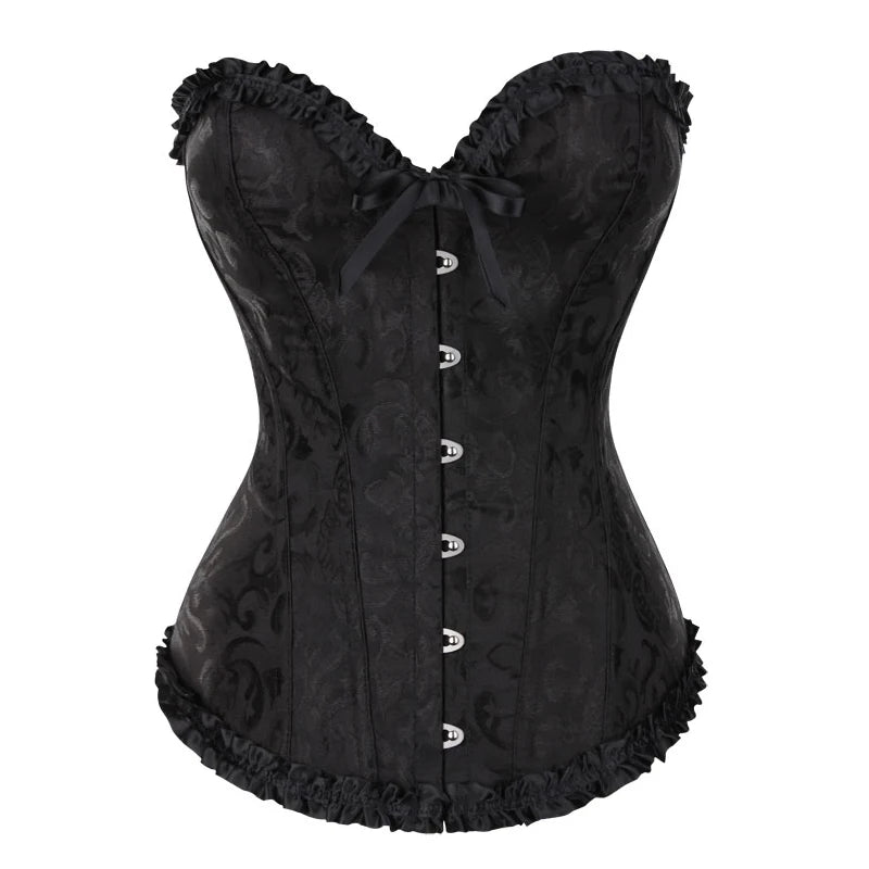 Floral Lace Overbust Corset with Structured Boning and Vintage-Inspired Styling