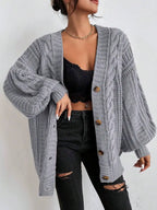 Women's Oversized Cable Knit Sweater with Textured Stitching and Relaxed Streetwear Silhouette