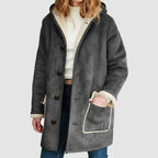 Women's Faux Suede Sherpa Lined Hooded Jacket Casual Winter Button Front Outerwear