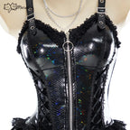 Women's Gothic A-Line Camisole Mini Dress with Detachable Sleeves and Choker Accessory Set