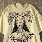 Oversized Vintage Figure Graphic Cotton T-Shirt with Gothic Streetwear Artwork