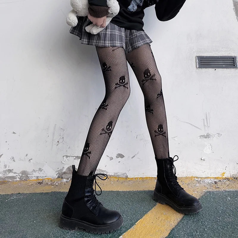 Floral Lace Fishnet Pantyhose High Waist Alternative Fashion Patterned Tights