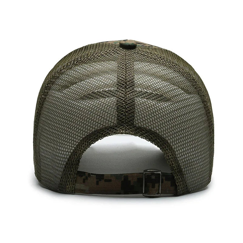 Unisex Mesh Baseball Cap with Camouflage Pattern and Embroidered Patch for Outdoor Adventures