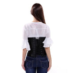 High-Shine Black Faux Leather Underbust Corset with Zipper and Buckles