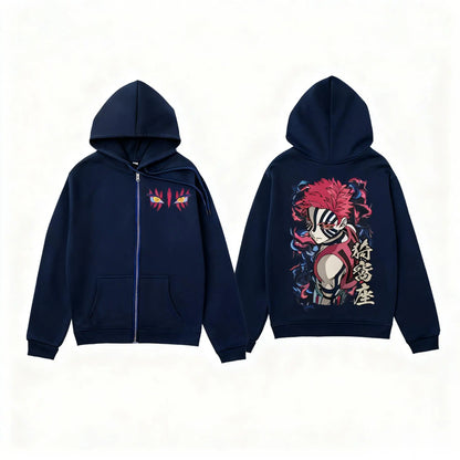 Anime-Inspired Manga Streetwear Zip Hoodie with Fierce Warrior Graphic
