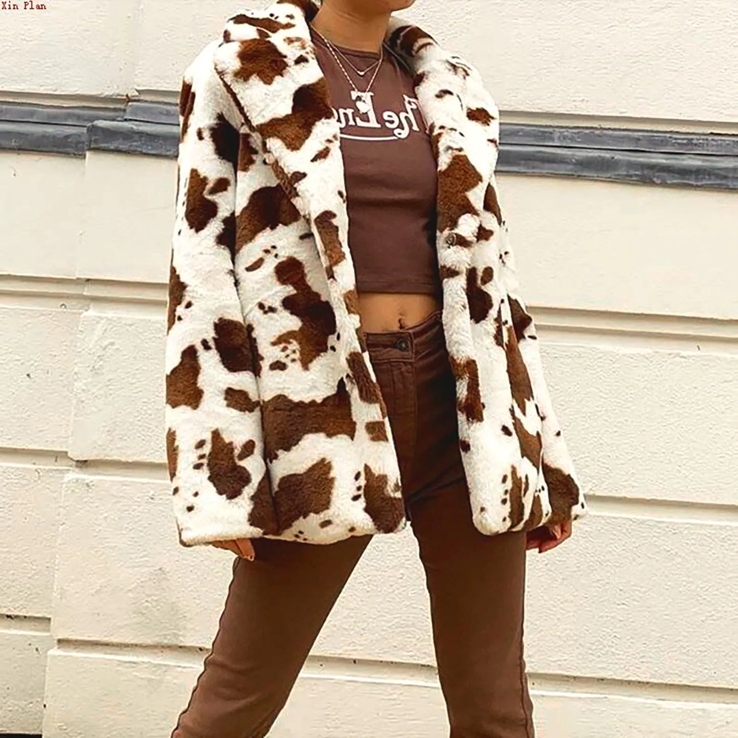 Women's Plush Animal Print Faux Fur Jacket Relaxed Casual Statement Winter Outerwear