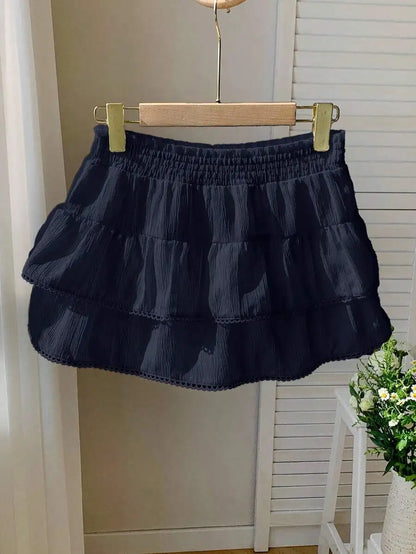 Tiered Ruffle Mini Skirt with Lace Hem Lightweight A-Line Design