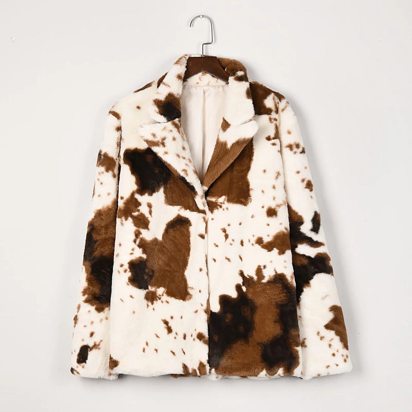 Women's Plush Animal Print Faux Fur Jacket Relaxed Casual Statement Winter Outerwear
