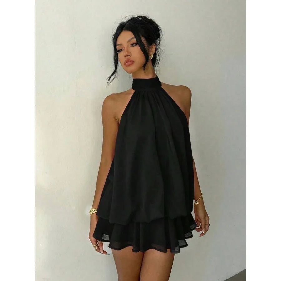 Minimalist Halter Mini Dress with Modern Alternative Streetwear Appeal