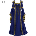 Victorian Gothic Lace-Up Renaissance Maxi Dress with Dramatic Flowing Sleeves