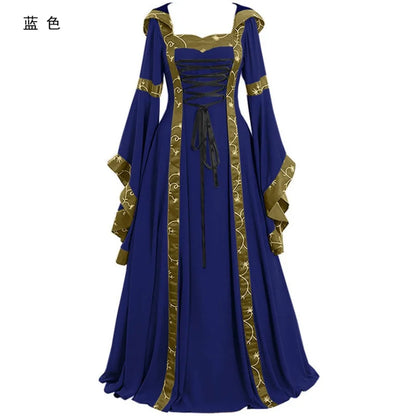 Victorian Gothic Lace-Up Renaissance Maxi Dress with Dramatic Flowing Sleeves