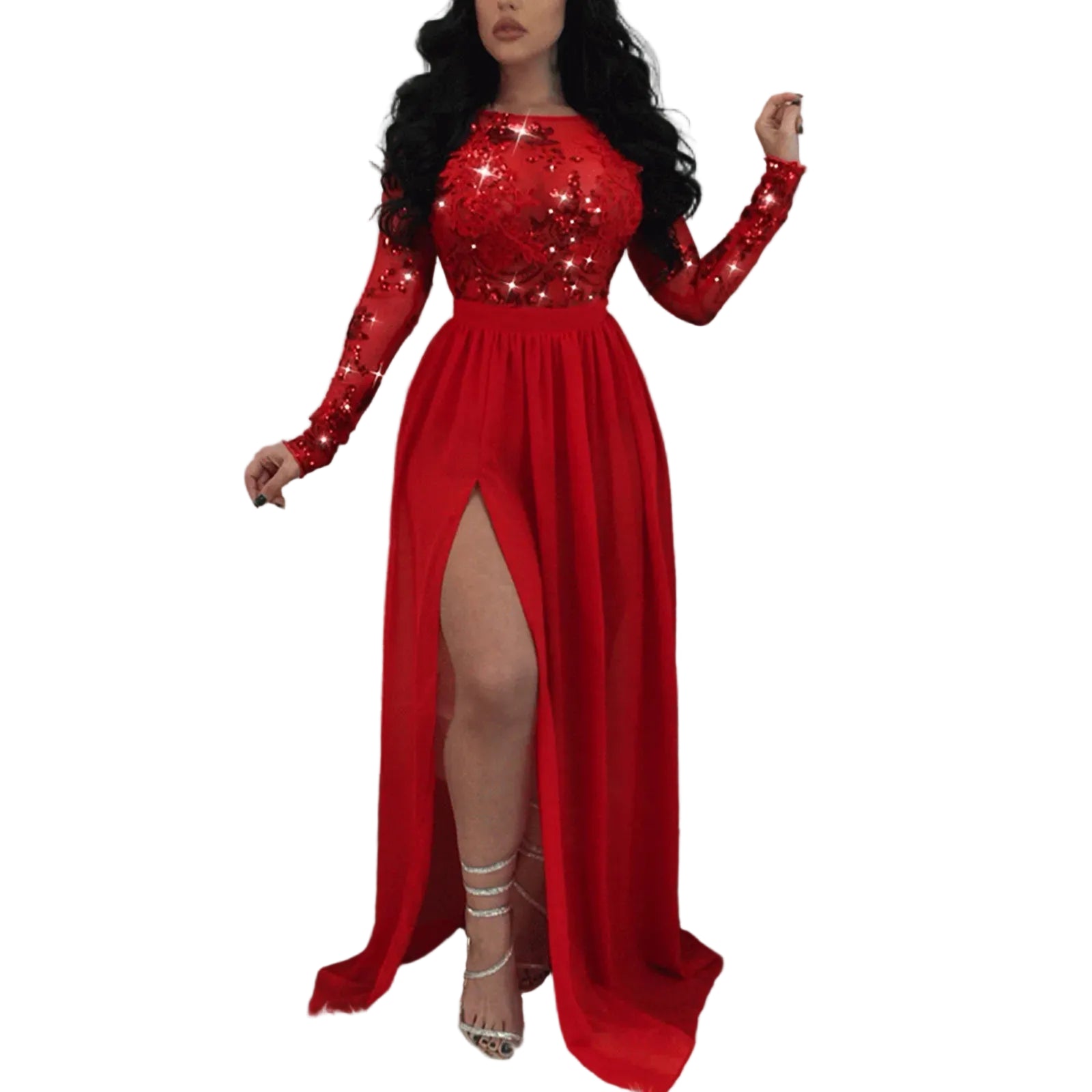 Cutout Detail Maxi Dress With Full Skirt And Side Slit