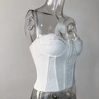 Romantic White Sheer Lace Camisole with Delicate Straps and Front Lacing