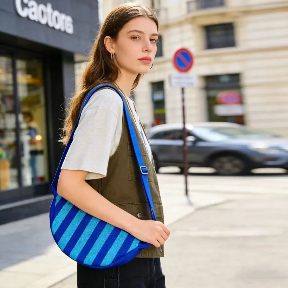 Striped Knit Crossbody Waist Bag with Lightweight Sporty Streetwear Design