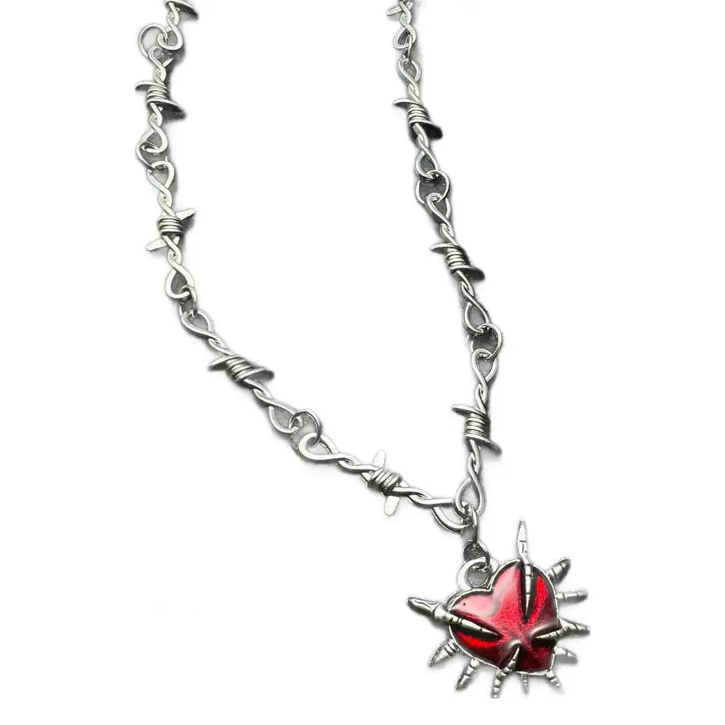 Thorn Chain Heart Pendant Necklace for Gothic Y2K and Grunge Styling