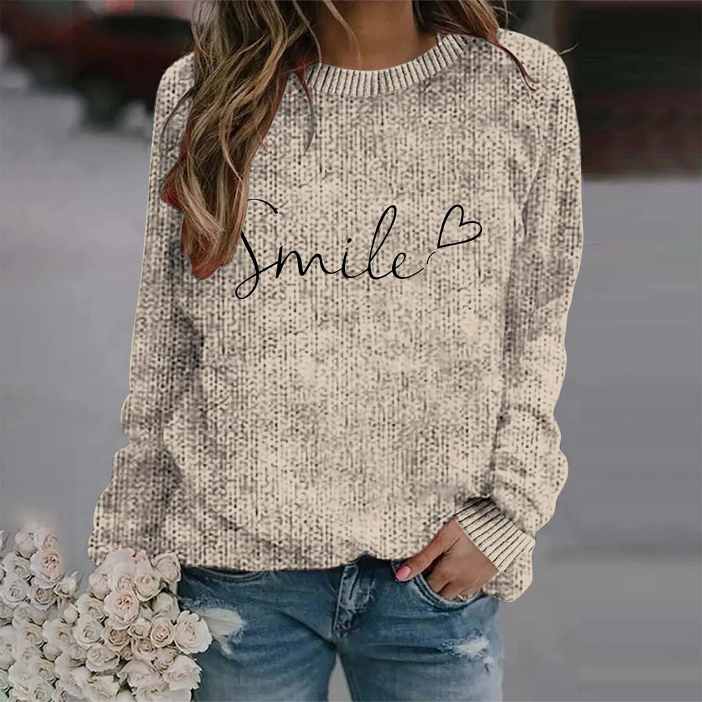 Women's Minimalist Script Graphic Crew Neck Relaxed Knit Pullover Sweater