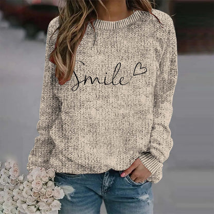 Women's Minimalist Script Graphic Crew Neck Relaxed Knit Pullover Sweater