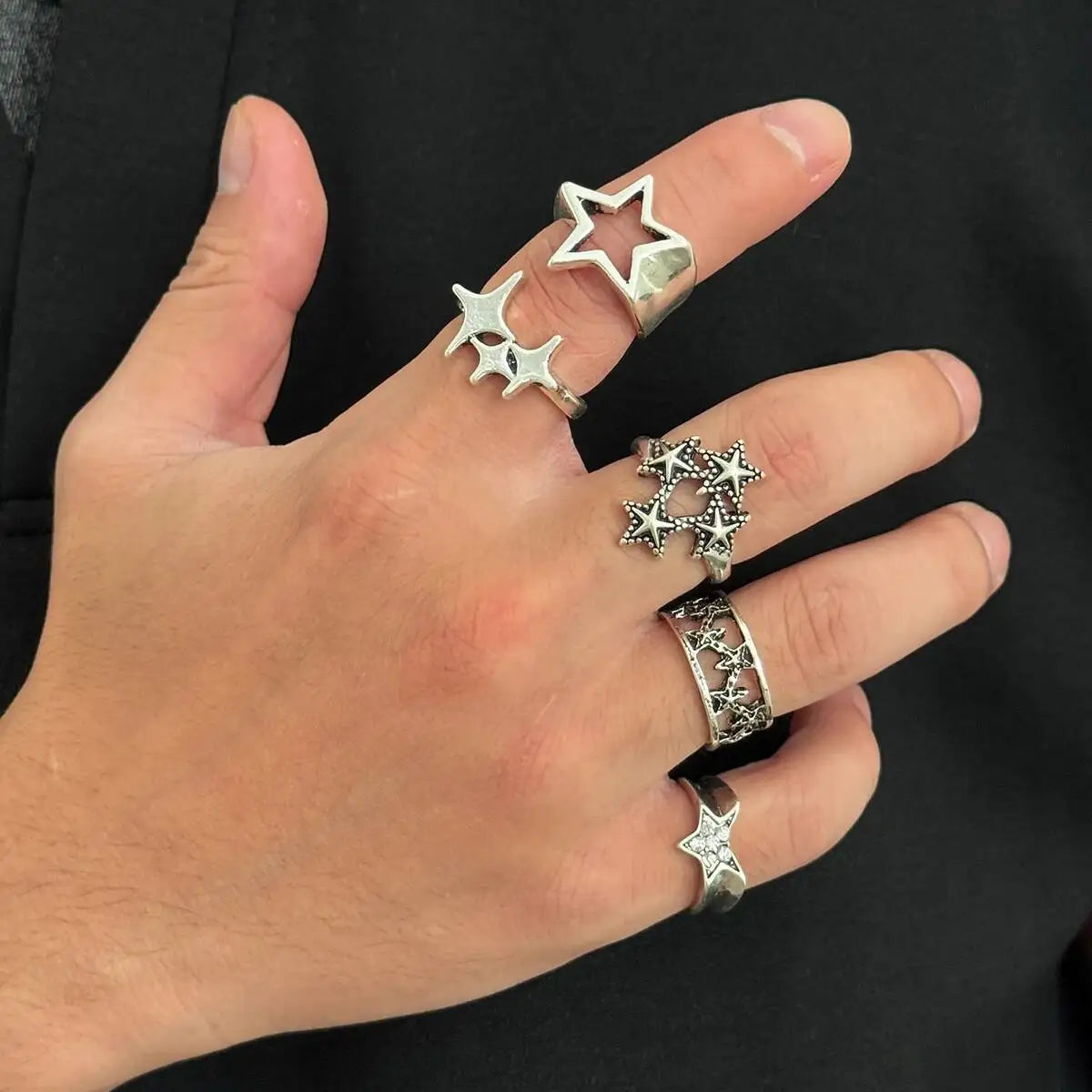 Vintage Star Ring Set for Gothic Punk and Alternative Fashion Styling