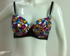 Glamorous Rhinestone-Studded Plunge Bra with Crystal Embellishments