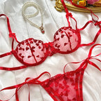 Ethereal Lavender Floral Embroidery Sheer Underwire Lingerie Set