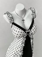 Vintage Polka Dot Gothic Mini Dress with Dark Coquette Aesthetic