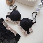 Intricate Black Floral Lace Lingerie Set with Contrasting Trim