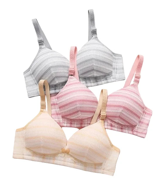 Three-Piece Striped Wire-Free Maternity and Nursing Bra Set