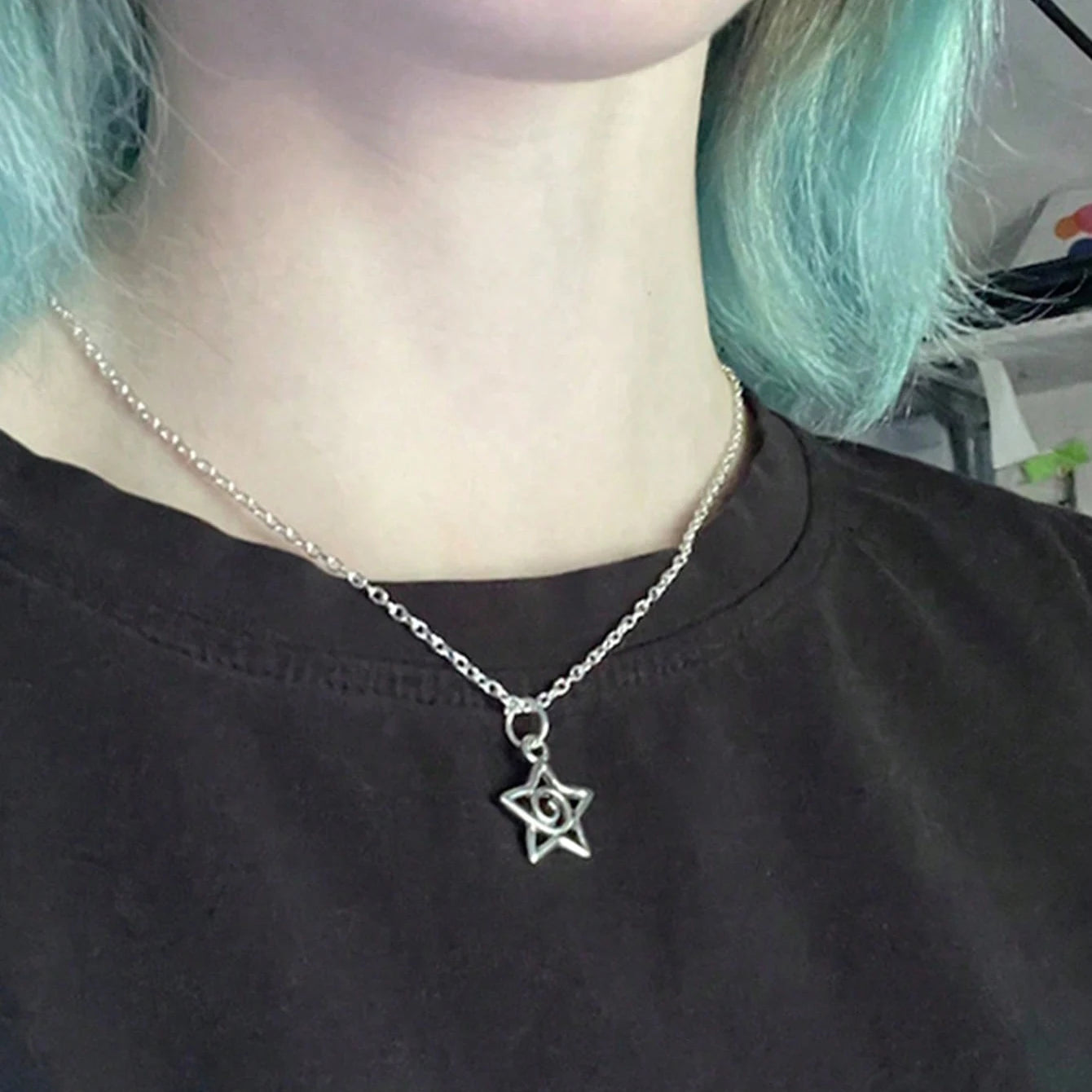 Y2K Swirl Star Pendant Necklace Celestial Alternative Fashion Jewelry