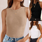 Women's Ribbed Sleeveless Sweater Vest with Slim Fit Mock Neck Design