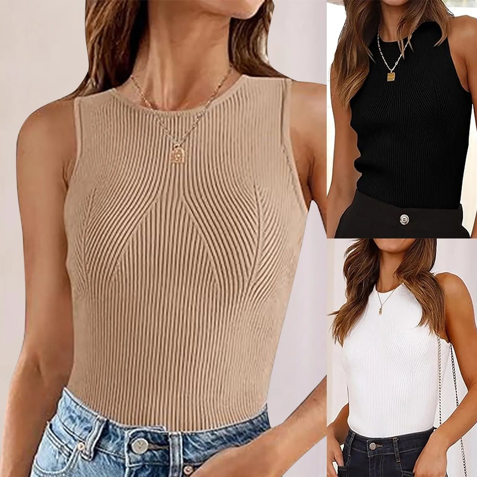 Women's Ribbed Sleeveless Sweater Vest with Slim Fit Mock Neck Design