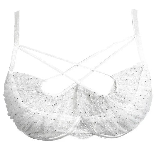 Deep Crimson Sheer Mesh Underwire Lingerie Set with Architectural Strappy Chest Detailing