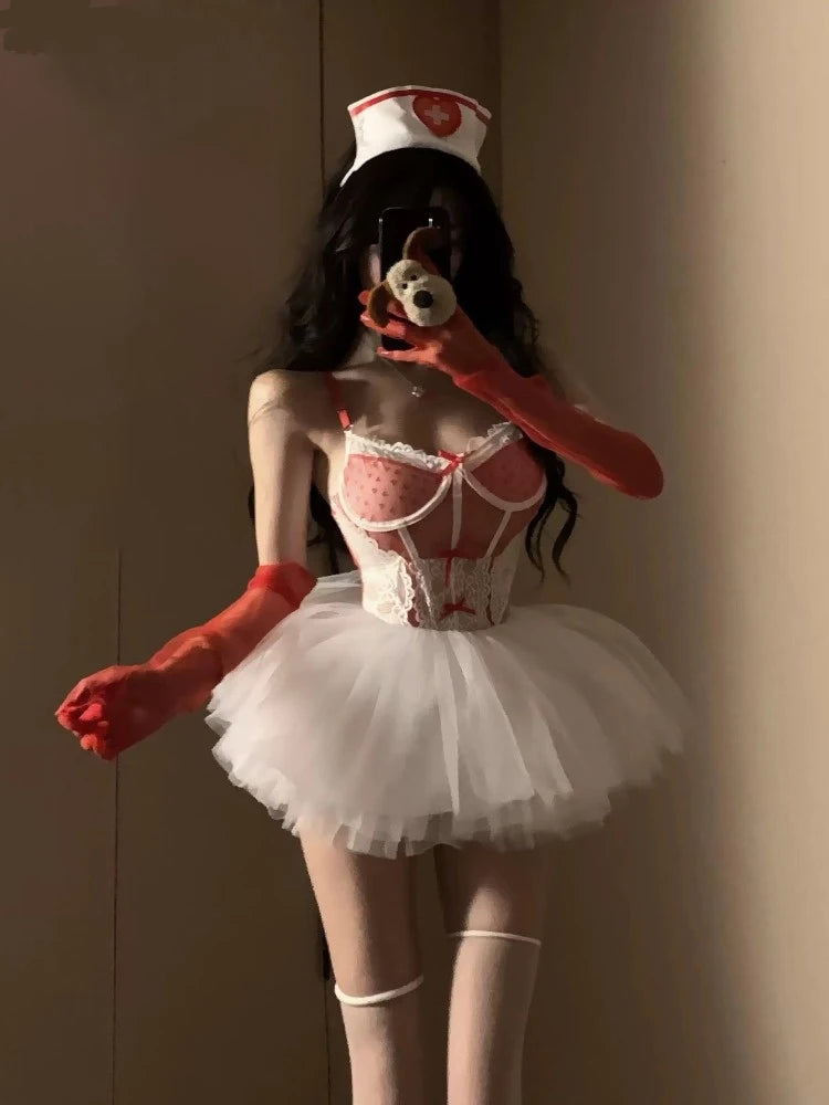 Pink Bunny-Inspired Lingerie Set with Rabbit Ears, Lace Trim and Playful Two-Piece Costume Styling