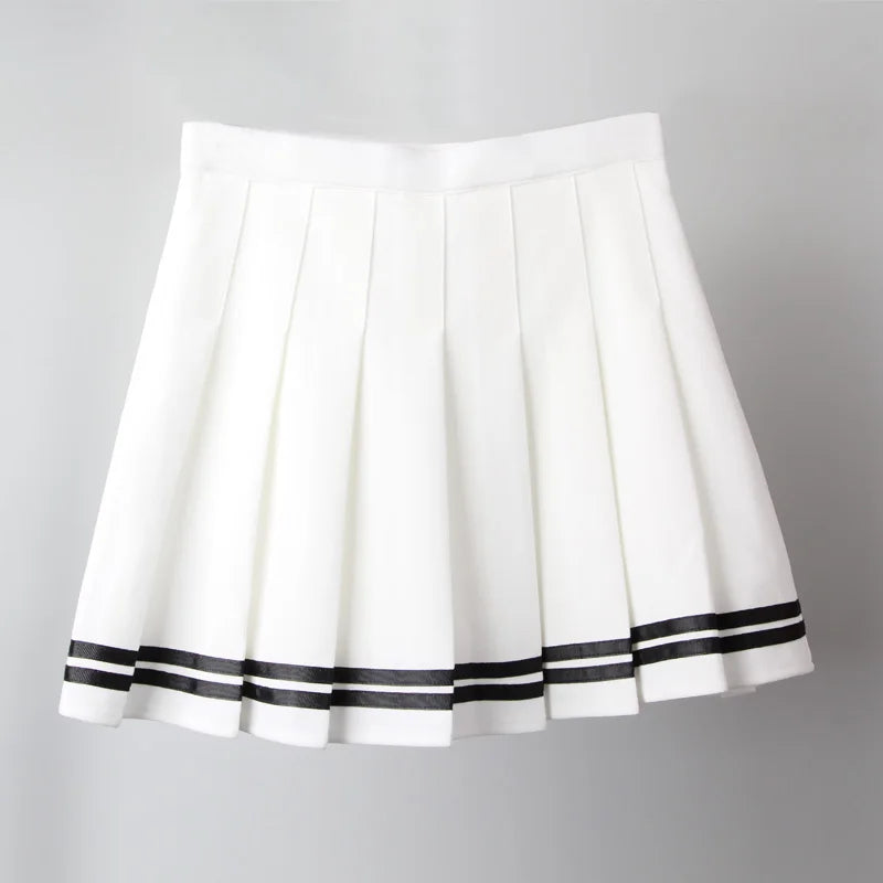 High Waist Pleated Mini Skirt Contrast Trim Alternative Fashion Bottom