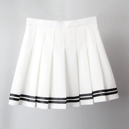 High Waist Pleated Mini Skirt Contrast Trim Alternative Fashion Bottom