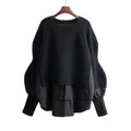 Women's Patchwork Textured Knit Lantern Sleeve Casual Streetwear Sweater