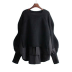 Women's Patchwork Textured Knit Lantern Sleeve Casual Streetwear Sweater