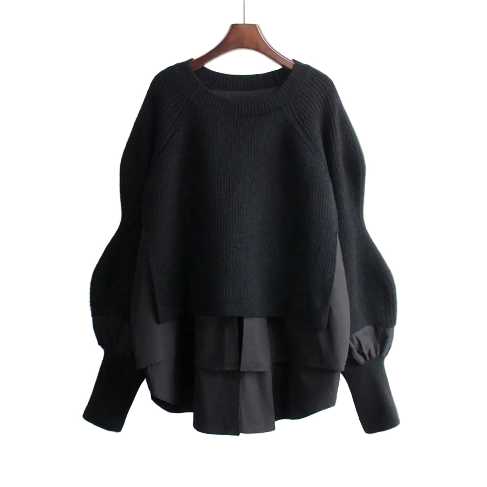 Women's Patchwork Textured Knit Lantern Sleeve Casual Streetwear Sweater
