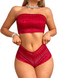 Allover Floral Lace Strapless Bandeau Bralette and Boyshort Set