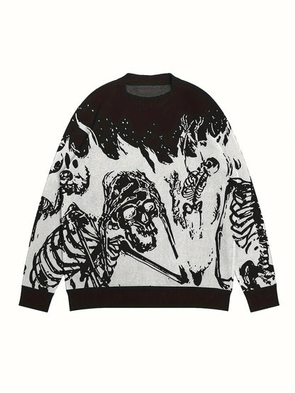 Men's Artistic Graphic Knit Relaxed Fit Streetwear Sweater Pullover