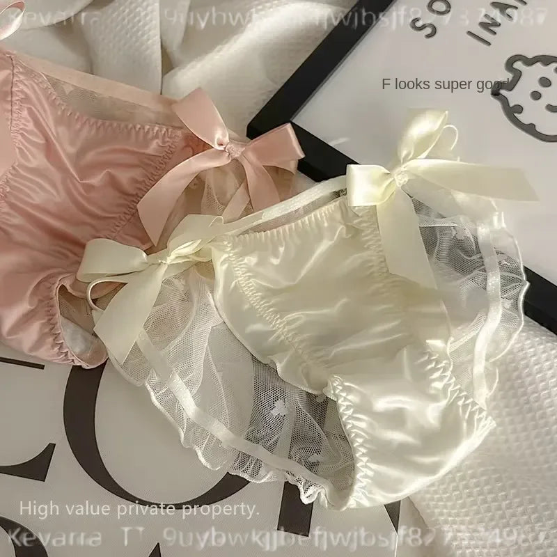 Glossy Ruffled Brief Panty with Delicate Bow Accents