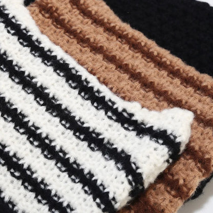 Striped Cat Ear Knit Beanie with Cotton Acrylic Blend for Playful Streetwear Fashion Style