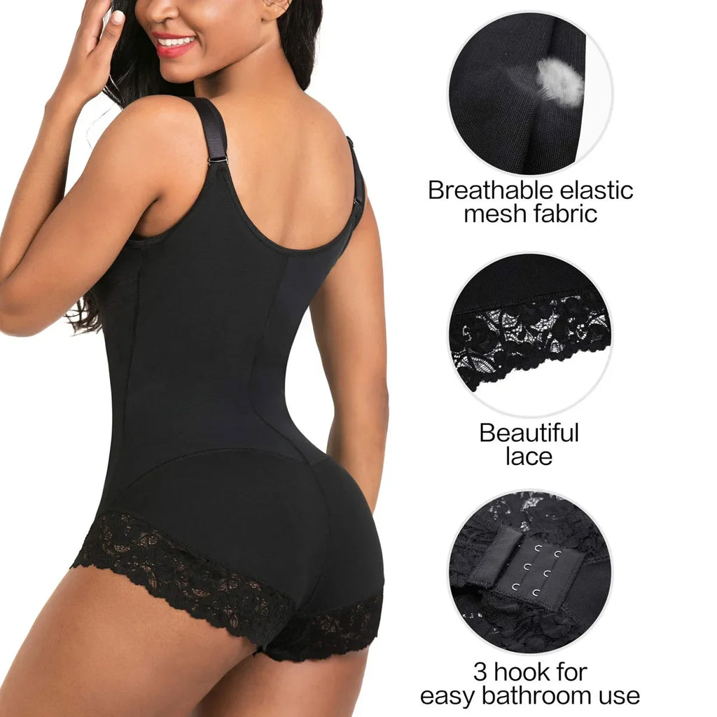 Classic Scoop Neck Smoothing Bodysuit with Delicate Lace Trim
