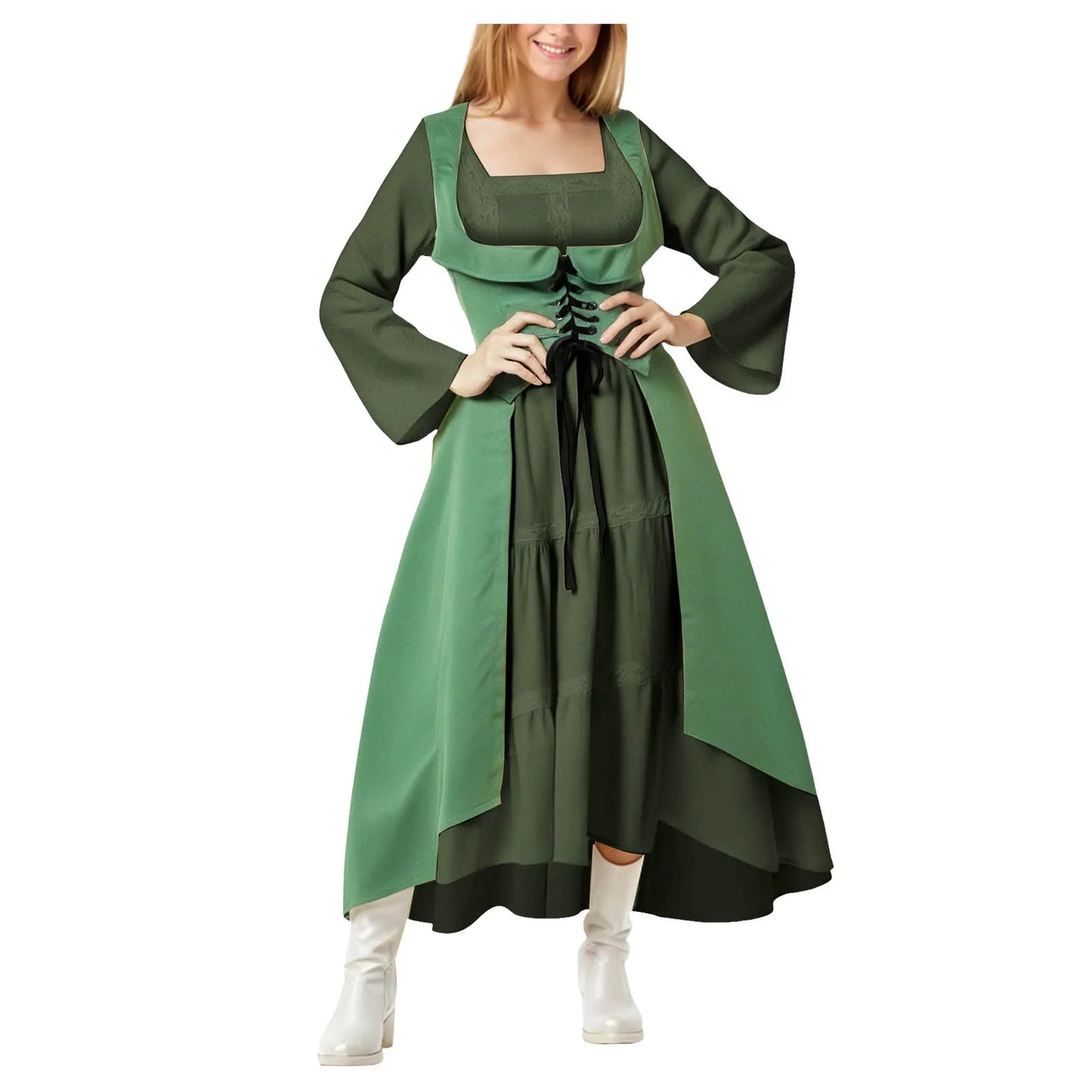Gothic Witchcore Midi Dress with Pentagram Strap Details