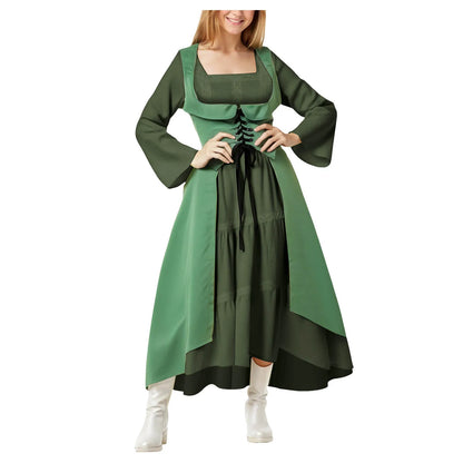 Gothic Witchcore Midi Dress with Pentagram Strap Details