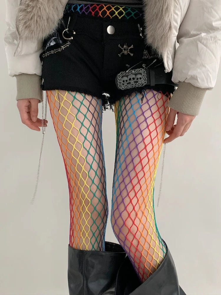 Large Mesh Fishnet Tights with Stretch Construction for Contemporary Alternative Streetwear Looks