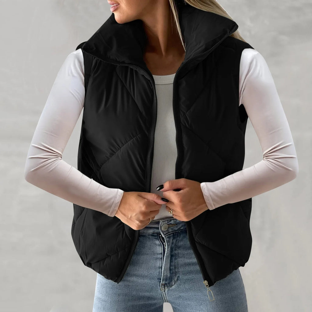 Women's Quilted Sleeveless Puffer Vest Relaxed Lightweight Streetwear Layering Waistcoat